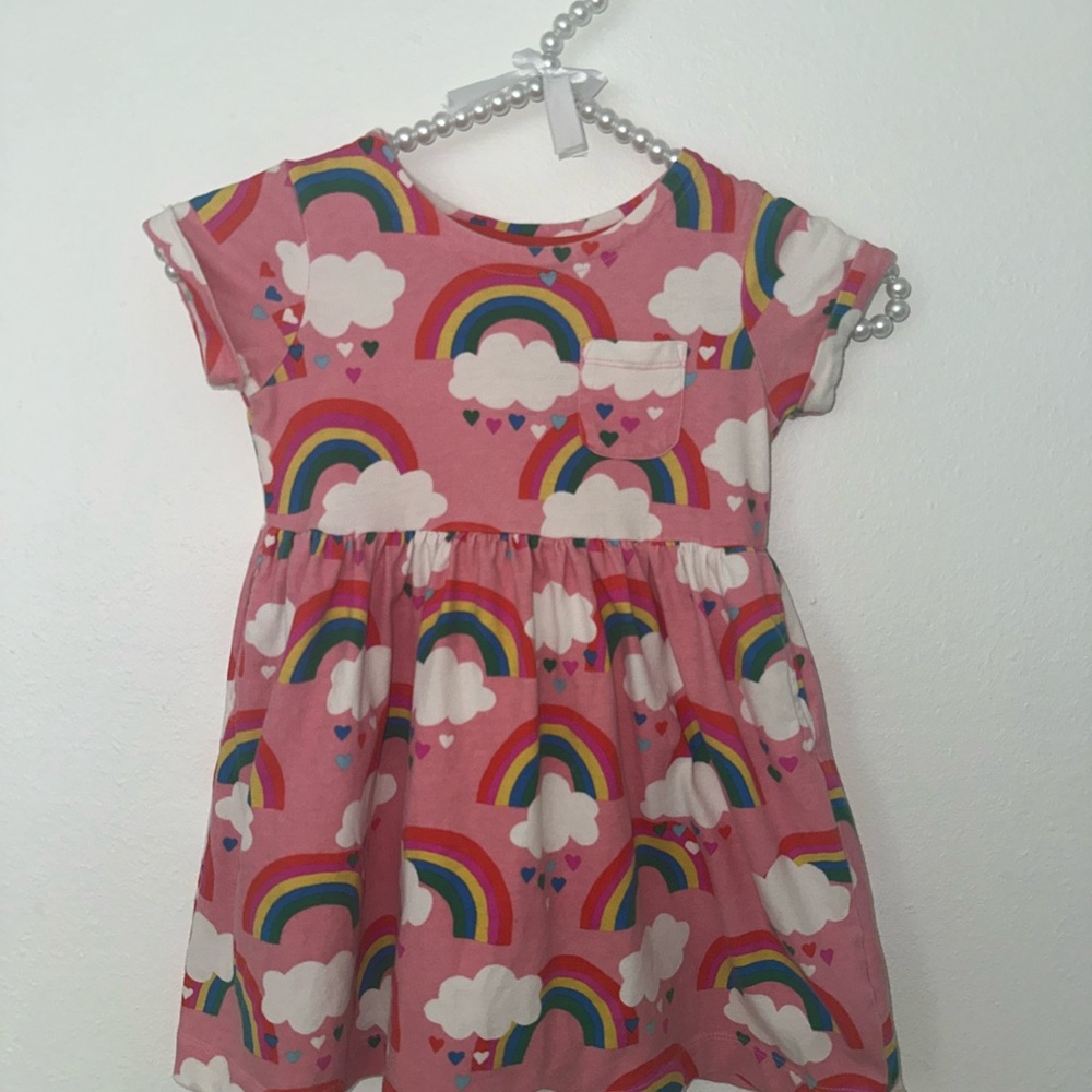 Mini Boden Pink Rainbow & Cloud Print Dress